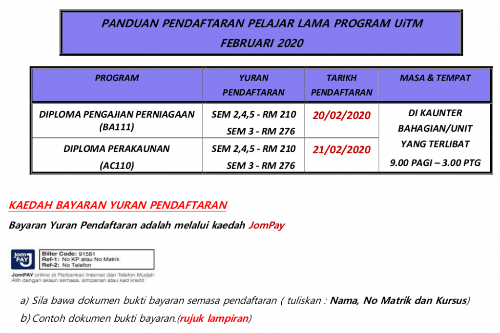 Kolej Profesional Baitumal Kuala Lumpur Pendaftaran Pelajar Lama Program Uitm 20 21 Februari 2020
